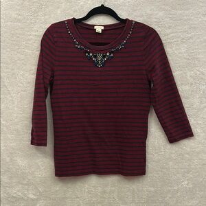 Striped Burgundy and Blue Embellished Top